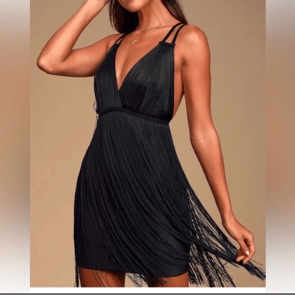 Windsor Black Backless Fringe Dress